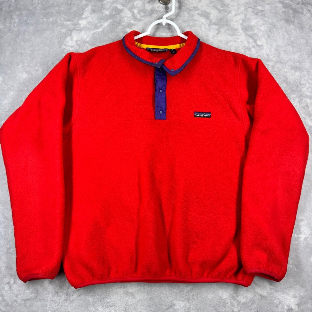 RARE VTG Patagonia Pocketless Synchilla Snap-T Fleece Men M Pullover Red '88 USA